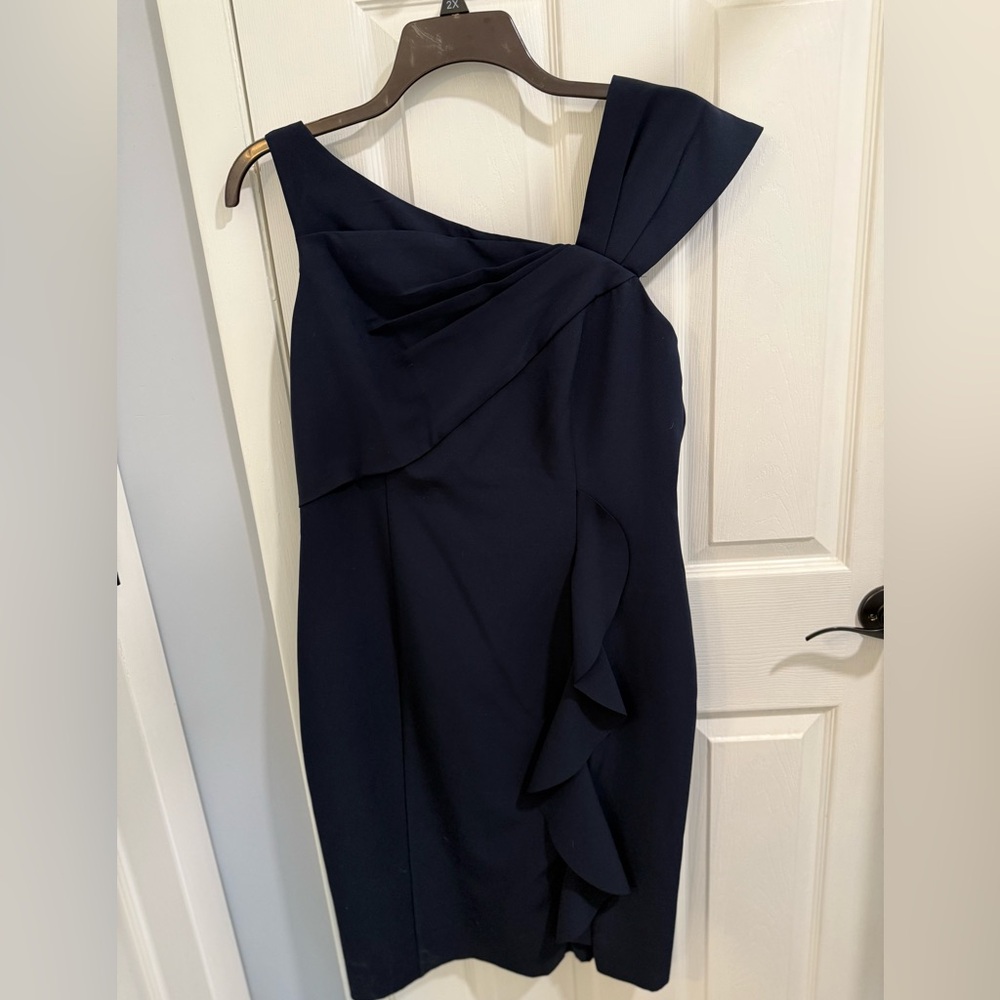 MARINA Navy One-Shoulder Dress